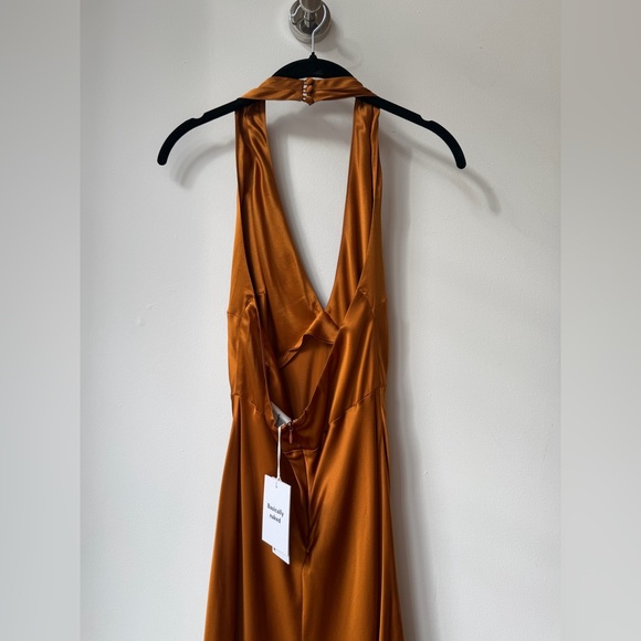 NWT NEW Reformation Daniela Silk Maxi Deep V Dress Copper Burnt Orange Brown - Picture 15 of 17